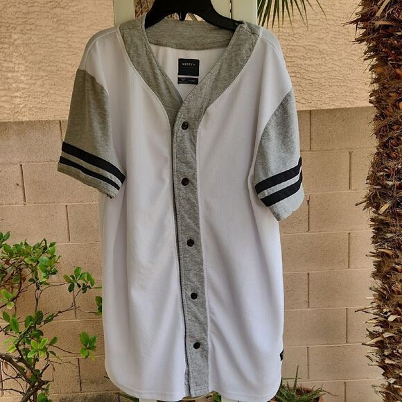 Westy Tops - Westy White and Gray Button-Up Women's XL Jersey Top
